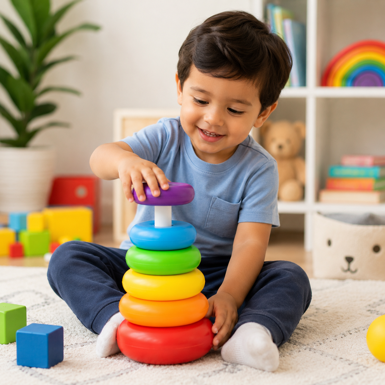 RainbowStack™ Wooden Color Sorting & Stacking Tower Puzzle for Kids