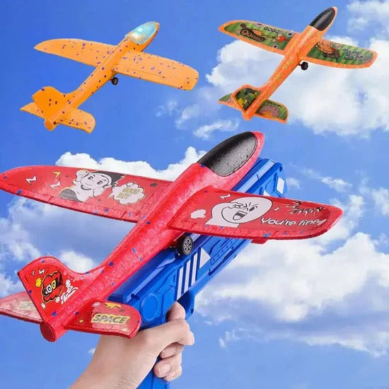 Kids Airplane Launcher Set Catapult Flying Glider Toy